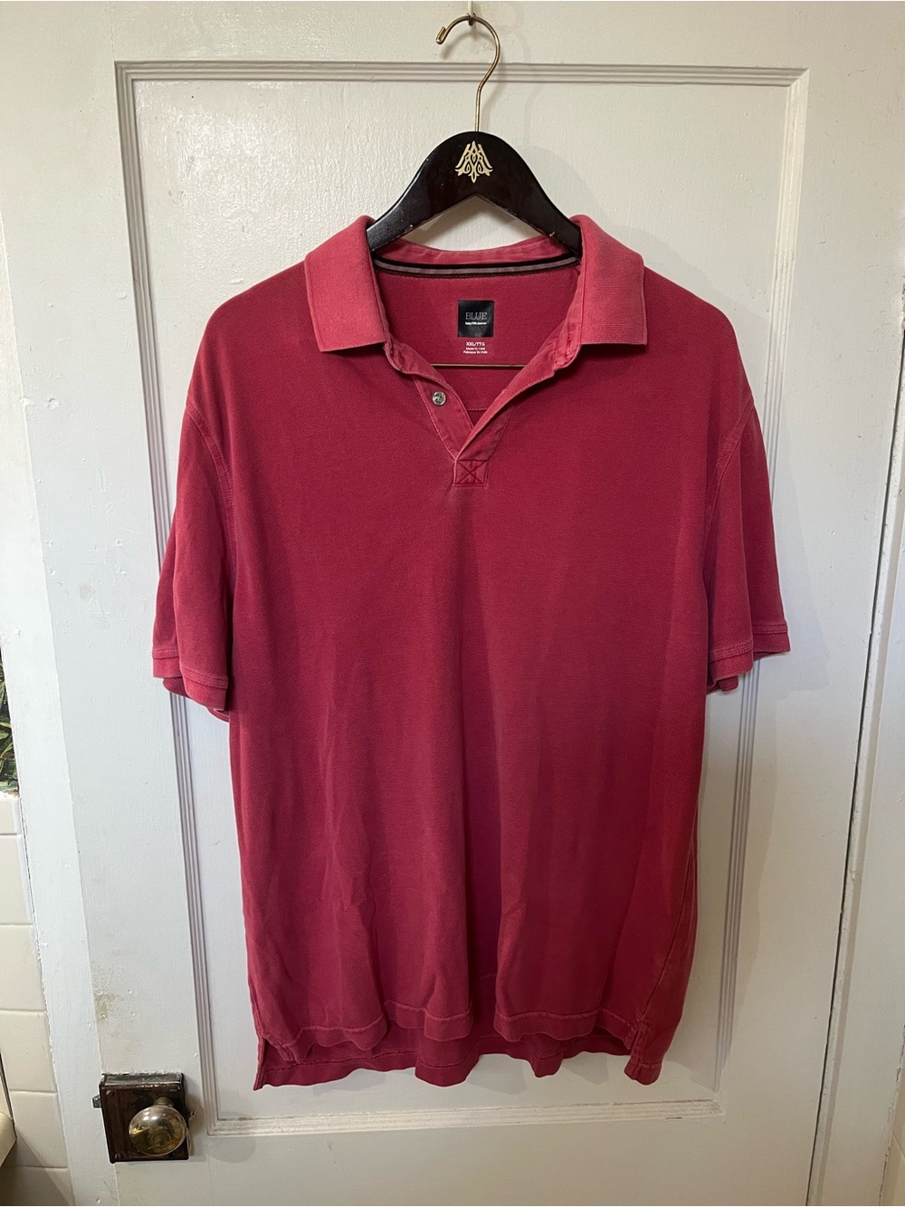 Blue Saks Fifth Avenue Men's Polo Shirt XXL Red Pique Cotton Luxury EUC